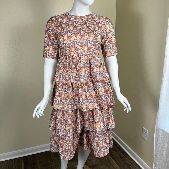 JessaKae Dresses & Skirts - JessaKae Women's Size 2XL Eiffel Tower Pink Floral Tiered Midi Dress Cottagecore